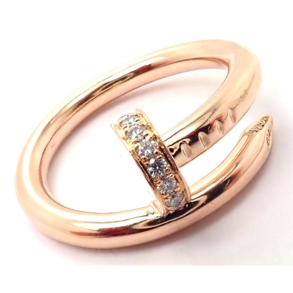 Authentic! Cartier Juste Un Clou 18k Rose Gold Diamond Nail Band Ring Size 53 - Picture 3 of 8